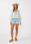 Floral Embroidered Lace-Trim Split Neck Blouse