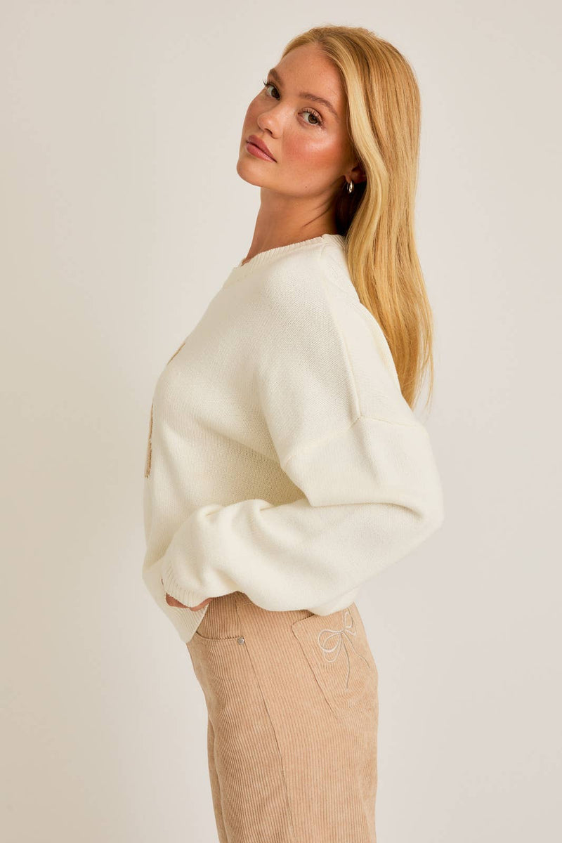 Long Sleeve Crew Neck Teddy Bear Sweater