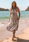 Multi Floral Flutter Sleeve Midi Dress
