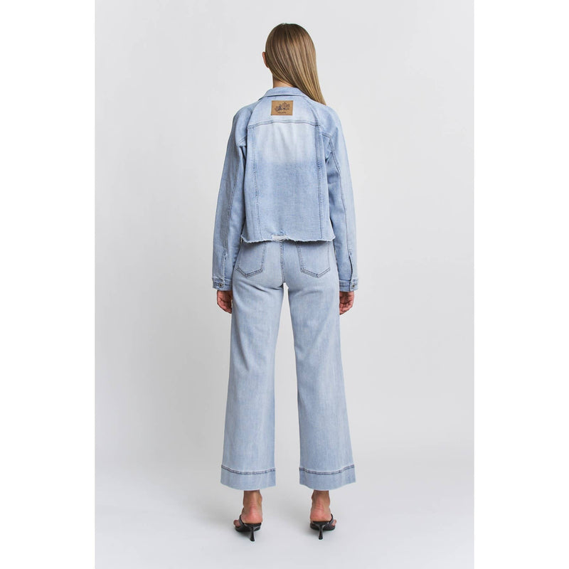 Mica Denim Raw Hem Denim Jacket with Leather Patch – TandyWear