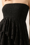 Floral Lace Strapless Ruffled High-Low Maxi Dress
