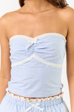 Pin Stripe Tube Top w/Lace Trim Shorts