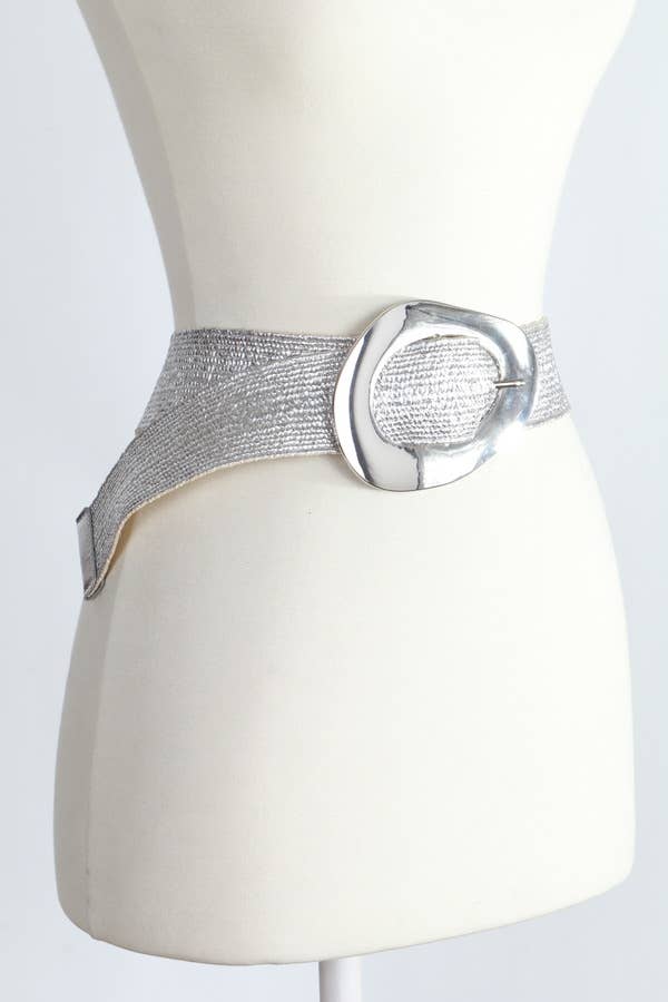 Vintage Metal Buckle Metallic Stretch Straw Belt