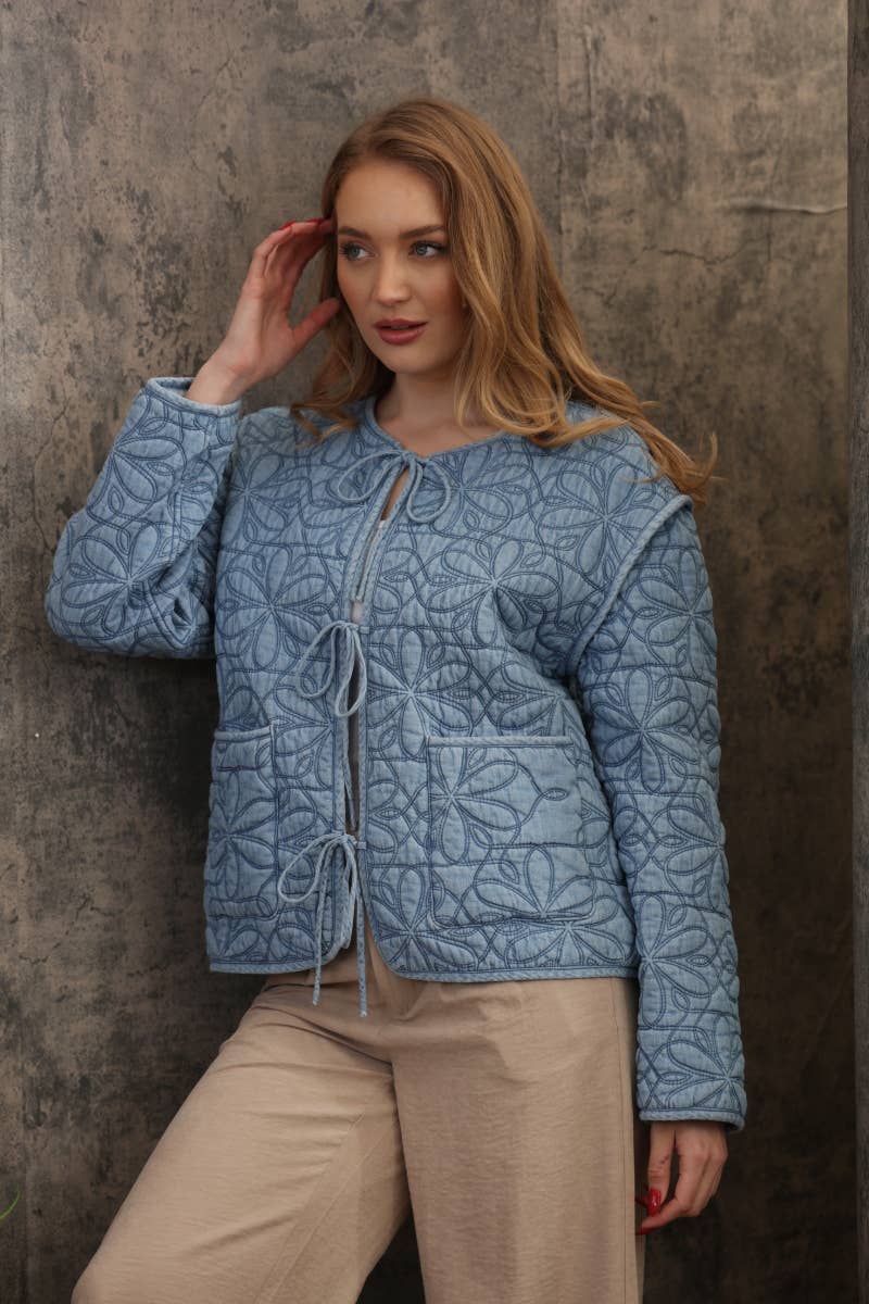 Daisy Floral Quilted Bow Tie Jacket