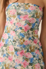 Floral Mesh Strapless Drop-Waist Maxi Dress
