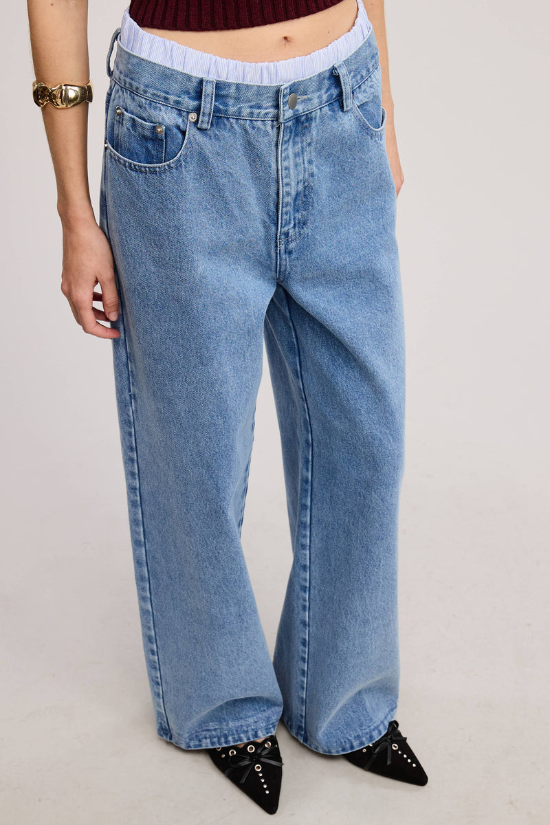 Mid Low Rise Denim Pants with Detachable Boxer Trunk