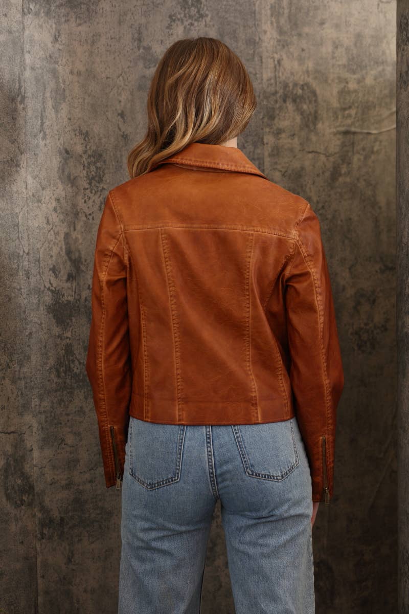 Dyed Faux Leather Moto Jacket