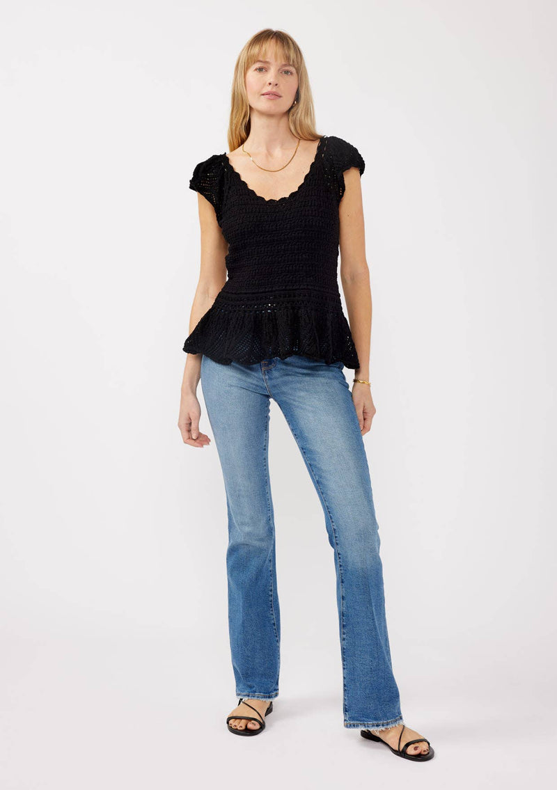 Flutter Sleeve Crochet Peplum Top