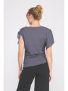 Soft grey modal knit asymmetric ruched tie top – trendy women’s blouse from TandyWear , back view 