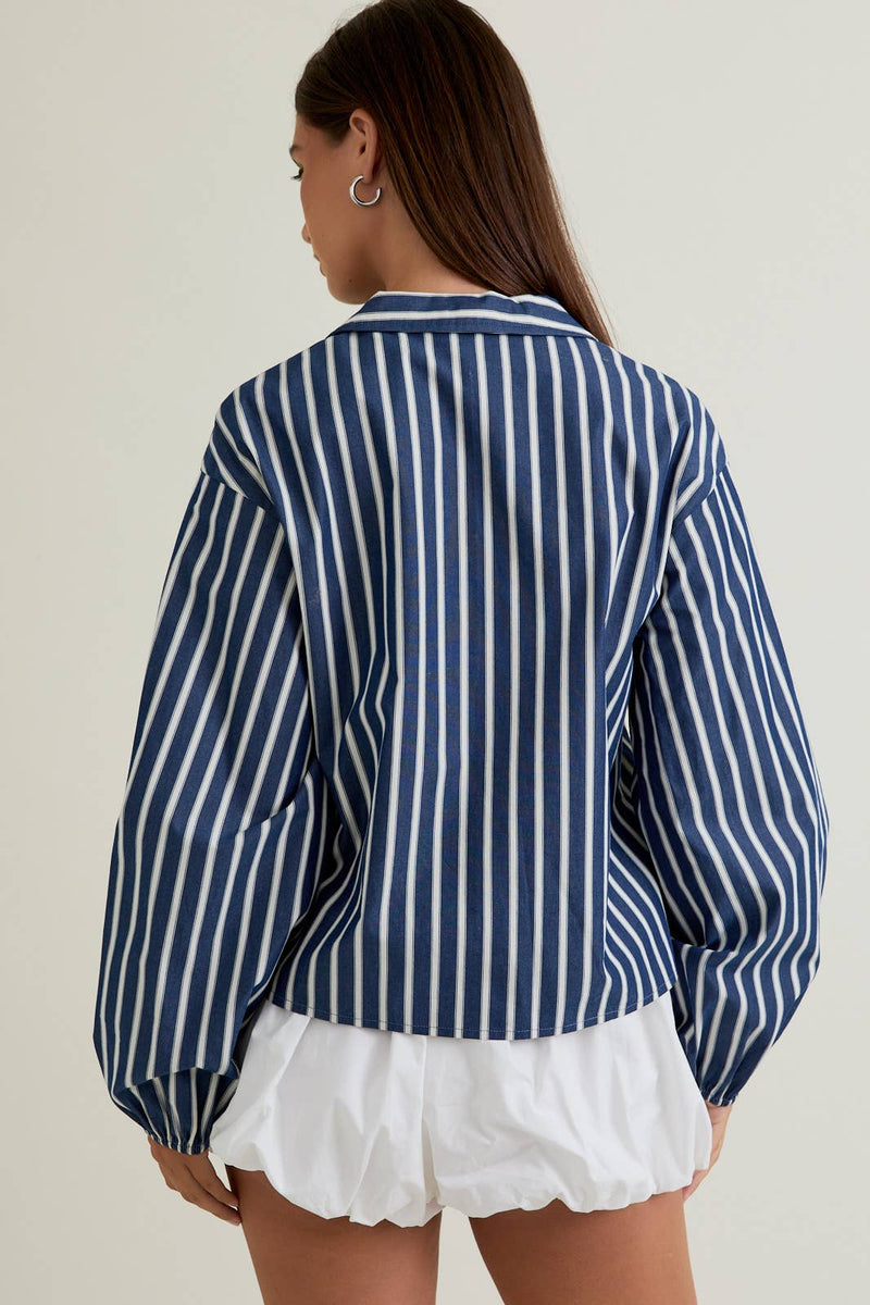 Stripe Long Sleeve Tie Top
