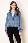 Washed Denim Cropped Trench Jacket