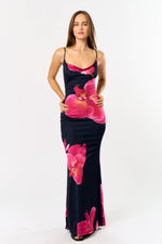 Floral Print Cowl Neck Maxi Dress