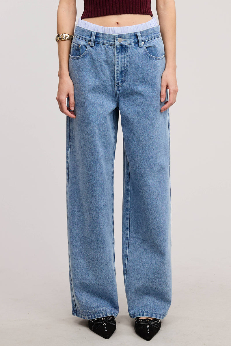 Mid Low Rise Denim Pants with Detachable Boxer Trunk