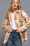 Long Sleeve Oversized Plaid Fur Shacket