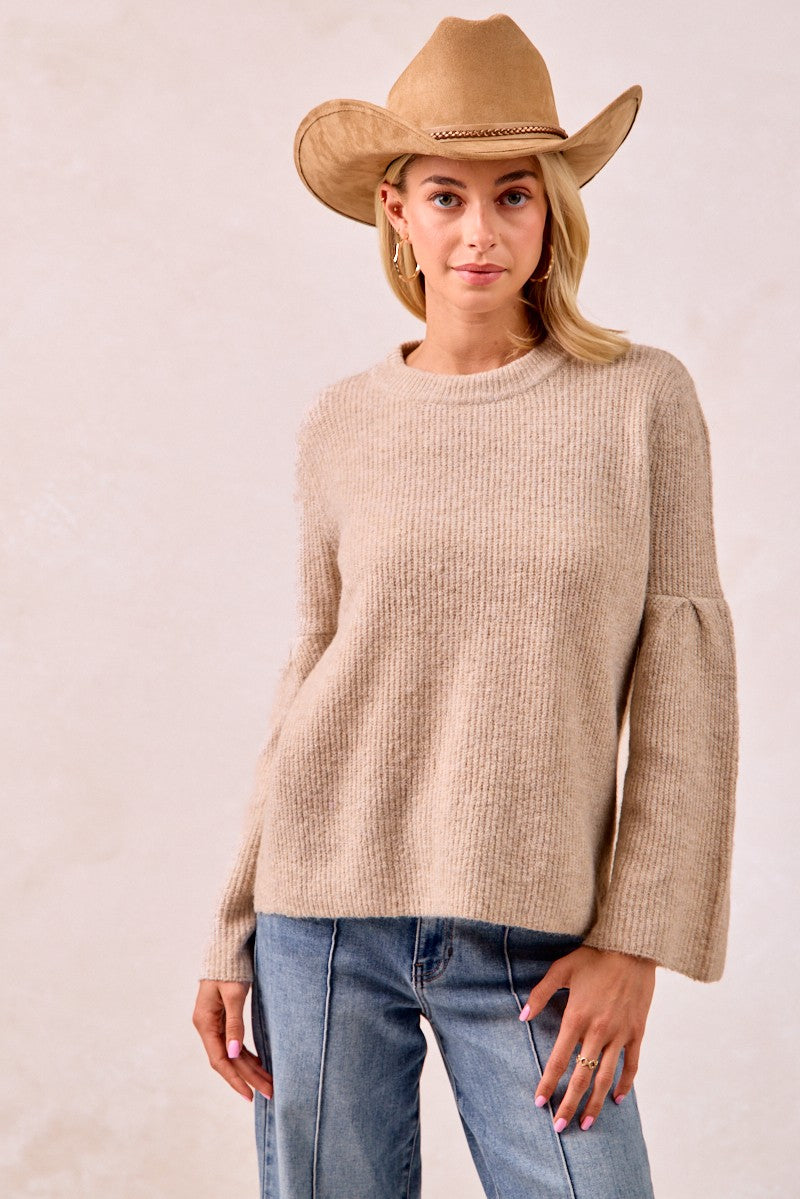 Solid Knit Sweater Top With Sleeves Wide Open