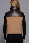 Reversible Faux Leather-Sherpa Contrast Padding Crop Vest