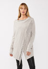 Cowl Neck Fringe Cable Cardigan