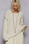 V-neck Solid Stitch Point Hoodie Chenille Sweater Top