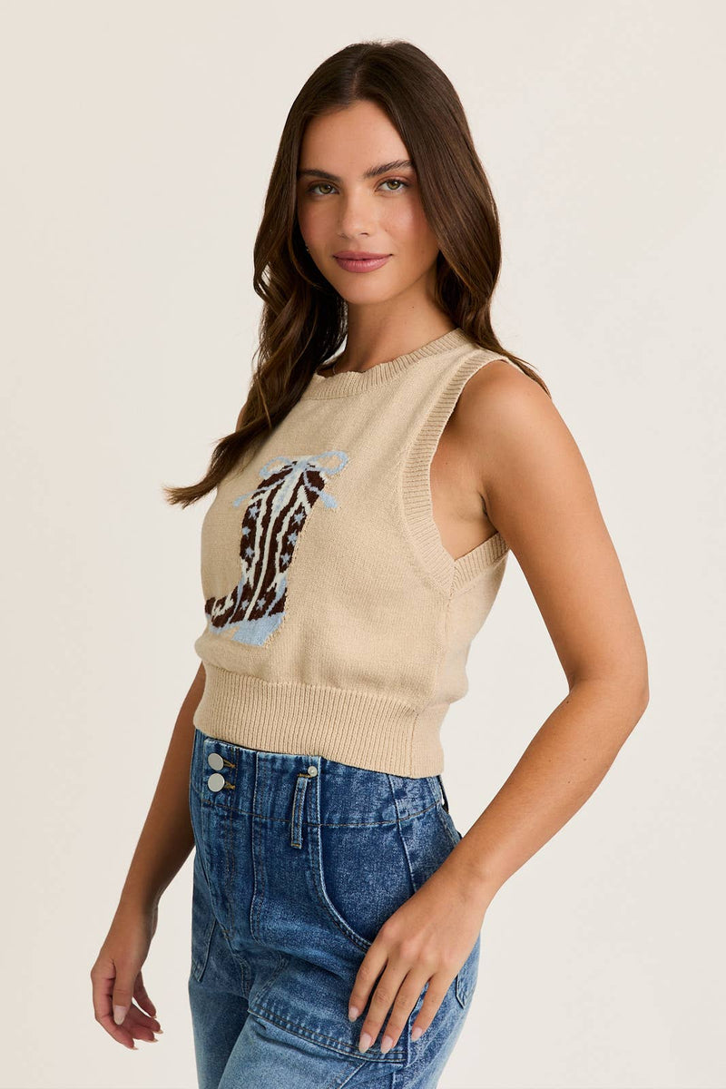 "Western Boots" Crew Neck Vest