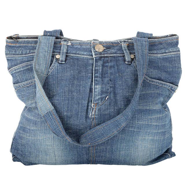 Recycled Jean Tote Bag With Zipper Closure