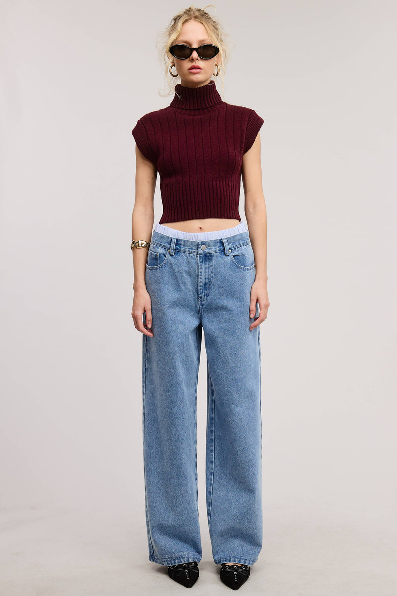 Mid Low Rise Denim Pants with Detachable Boxer Trunk