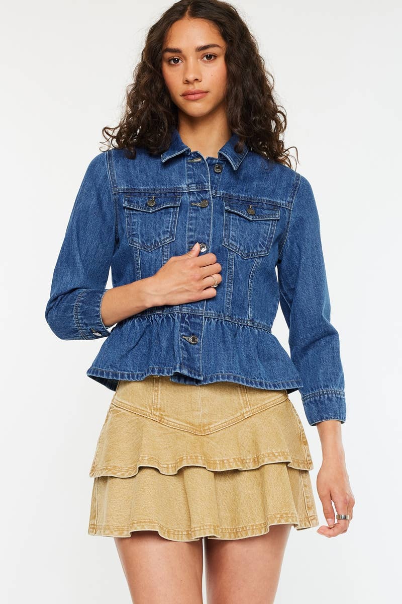 KanCan Classic Fit Peplum Denim Jacket