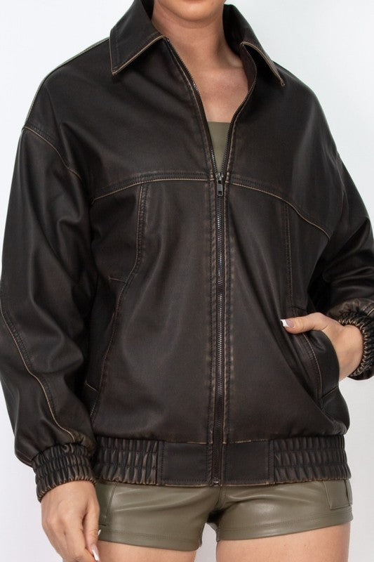 Boxy Faux Leather Oversized Jacket