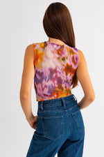 Shirring Detail Mesh Top