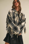 Wool Fringed Detail Plaid Jacket