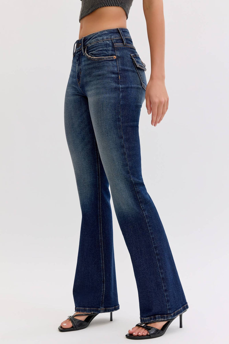 Mid Rise Bootcut Jean with Flap Back Pockets