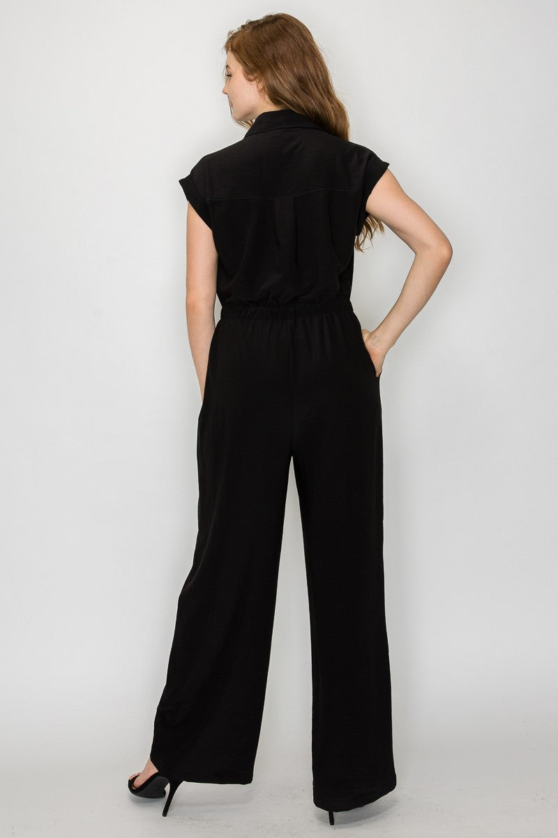 Button Down Wide Leg Jumpsuit