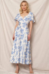 Puff Sleeve Floral Print Midi Dress