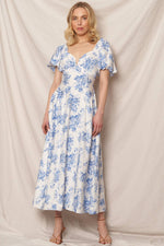 Puff Sleeve Floral Print Midi Dress