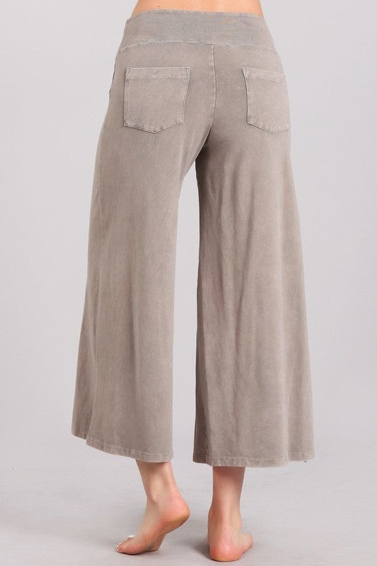 Mineral Washed Cropped Leg Pants - Stone