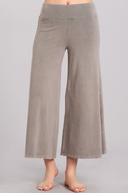 Mineral Washed Cropped Leg Pants - Stone