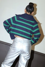 Stripe Sweater Zip Up Top
