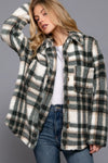 Long Sleeve Oversized Plaid Fur Shacket