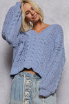 V-neck Semi Cropped Chenille Sweater