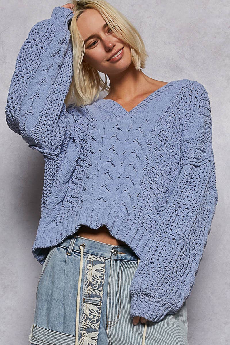 V-neck Semi Cropped Chenille Sweater