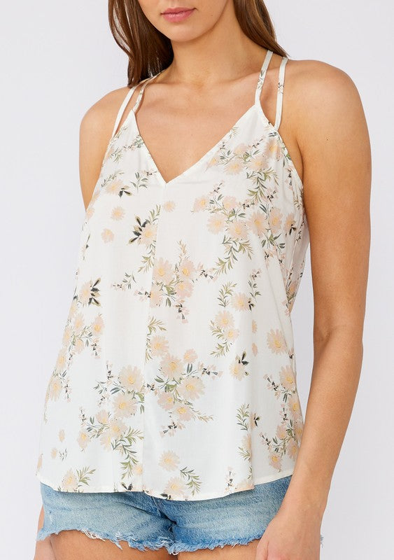 Floral V Neck Halter Tank Top