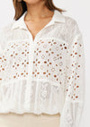 Embroidered Eyelet Patchwork Button-Down Shirt