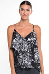 Printed Asymmetrical Ruffle Tank Top