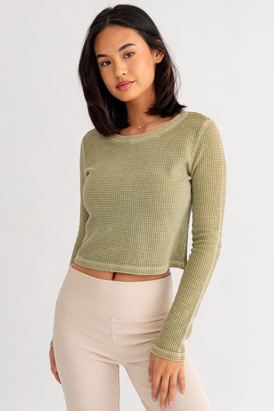 Round Neck Waffled Knit Top
