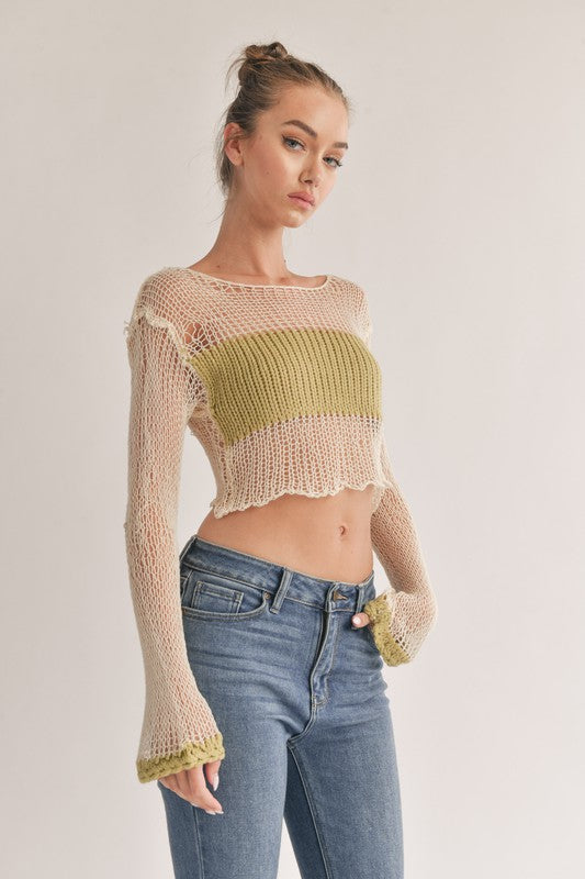 Fishnet Contrast Sweater Crop Top