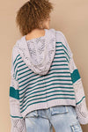 Hooded Color Block and Stripe Pullover Sweater