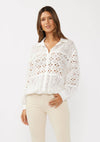 Embroidered Eyelet Patchwork Button-Down Shirt