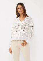 Embroidered Eyelet Patchwork Button-Down Shirt