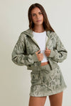 Tree Camo Printed Crop Hoodie Jacket