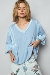 Oversize V-Neck Long Sleeve Lace Trim Knit Top