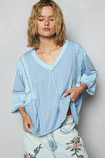 Oversize V-Neck Long Sleeve Lace Trim Knit Top